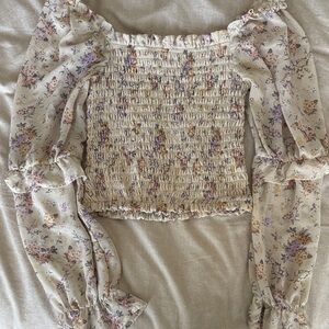 Wild Fable Cream Floral Smocked Blouse